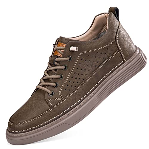 CERYTHRINA Men's Invisible Height Increasing Elevator Shoes 2.5 Inches Taller Height Casual Sneakers Comforts Leather Skeleton Shoes