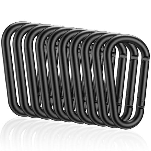 Mosquetones de Rosca，Suuwwn 10 x 75mm Mosqueton Escalada Mosquetones Escalada en Forma de D para Deportes al Aire Libre, Senderismo, Camping, Pesca, Color Negro