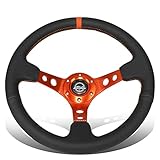 NRG Innovations NRG-RST-006OR 強化ステアリングホイール 350mm スポーツステアリングホイール、ブラックレザーオレンジセンターマーク オレンジステッチとオレンジセンタースポーク