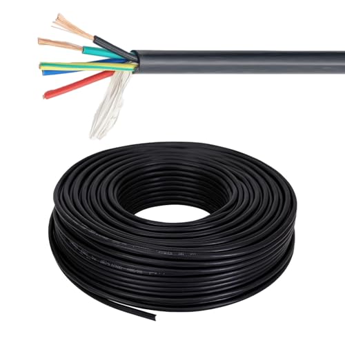 5-Core Power Cable, 1.5mm²-6mm² Flexible Copper Wire 300/500V, Flame-Retardant Waterproof PVC, for Lighting, Control Panels, and Industrial Equipment(100FT,1.5mm²)
