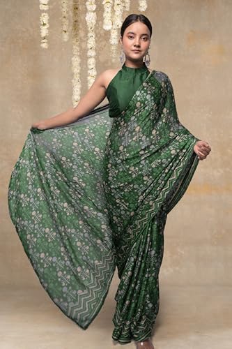 Image of MIRCHI FASHION Women Saree Floral Print Chiffon | Lightweight Festive Occasion Sari for Farewell and Functions with Unstitched Blouse Piece