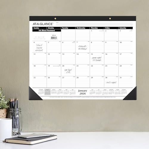Image of AT-A-GLANCE 2026 Desk Calendar, Desk Pad, Monthly, 21-3 /4 inch x 17 inch, Large, Ruled Blocks, 3 Pack (AZSK240026), White