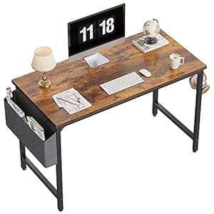 CubiCubi Study Computer Desk 40″ Home Office Writing Small Desk, Modern Simple Style PC Table, Black Metal Frame, Rustic Brown