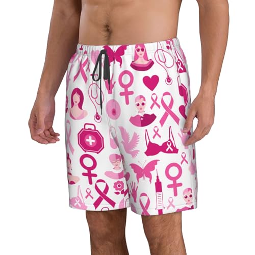 Breast Cancer Awareness Month Seamless Pattern Mens Swim Trunks Quick Dry Swim Board Shorts Casual Beach Shorts2