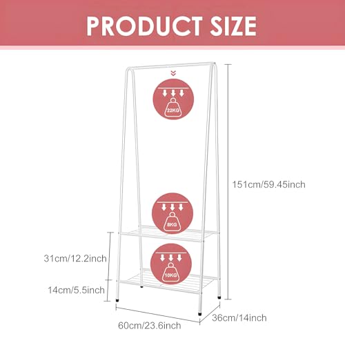Youyijia Kleiderständer Garderobenständer Garderobe 2 Ablagen für Schuhe und Boxen Metallgestell platzsparend ideal für Schlafzimmer Flur und Büro Weiß