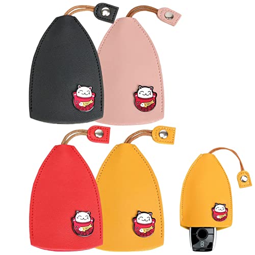 4 Pieces Sac à clés en Cuir PU, Étui à clés de Voiture, Manchons de Clé Coulissants Créatifs, Tirez la Couverture de Cas de clé de Voiture, Housse de clé pour 5-8 Clés, Pas Facile à Glisser Cover