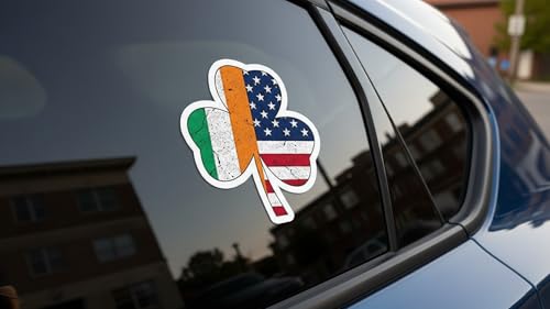 Image of 2pcs Shamrock Ireland USA Irish American Flag, 5 inches - Irish Car Bumper Sticker, Truck, Wall, Laptop, Cell, Sticker for Windows