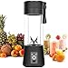 Mélangeur Personnel, Portable Blenders Gobelet Mélangeur de Fruits électrique Mixeur de Jus USB, Rechargeable, 6 Lames en 3D Pour un Superbe Mélange, 380 ml Noir