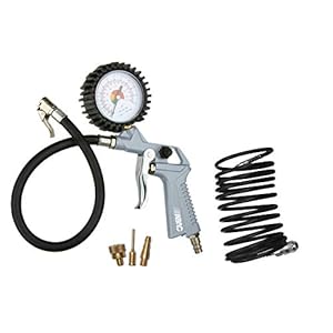 ABAC Kit para compresor de Herramientas de Inflador G-811TI (Inflador de neumÃ¡ticos con manÃ³metro de 60 mm + manguera espiral + 3 puntas de inflado)