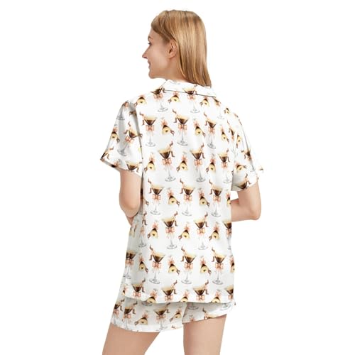 Image of Silk Satin Pajama Set for Women Summer Lounge Pjs Sets 2 Piece Suit Ladies Button Down Tops And Shorts Sleepwear