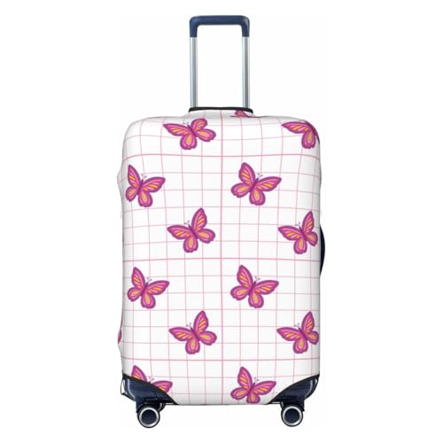 Retro Pink butterfly Grid Y2K 90s Travel Luggage Covers - Elasticity Suitcase Covers Protector for Luggage 18-32 Inch