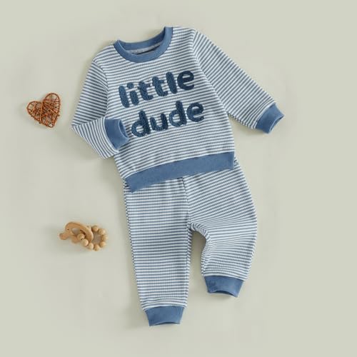 Image of VISGOGO Baby Boy Clothes Toddler Fall Winter Outfit Sweater Toddler Boy Striped Clothes 6 12 18 Months 2 3T 4T Pant Set