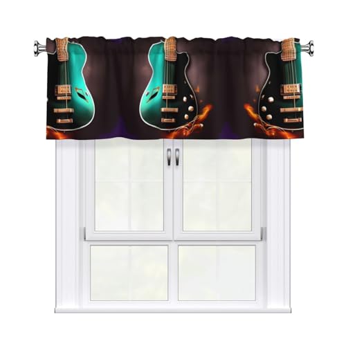 ERSDWRE Cenefa de cortina con estampado de guitarra verde musical para cocina, cenefa de ventana, dormitorio, baño, sala de estar
