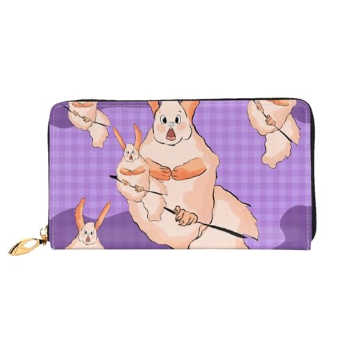 Leather Women Wallets, Long Credit Card Holder, Wacky Bunny Print Billfold Clutch & Travel Purse Large Capacity