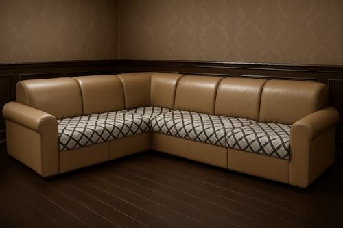 Image of JAPA Graphite Checkered Lattice Quilted Velvet L-Shape Seat-Only Sofa Cover for 3+3 Seater - Non-Slip Washable Daily Use Sofa Protector, Luxury Sofa Mat for Living Room