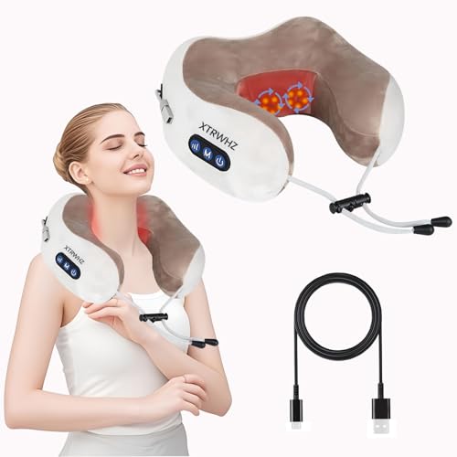 Masajeador de cuello, almohada masajeadora eléctrica de cuello con 3 fortalezas y 3 modos, cojín de masaje recargable, almohada de masaje de tejido profundo, almohada de viaje en forma de U, para el