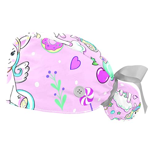 Chapeaux bouffants JDEZ en lot de 2 avec motifs licorne et rose pour le travail quotidien