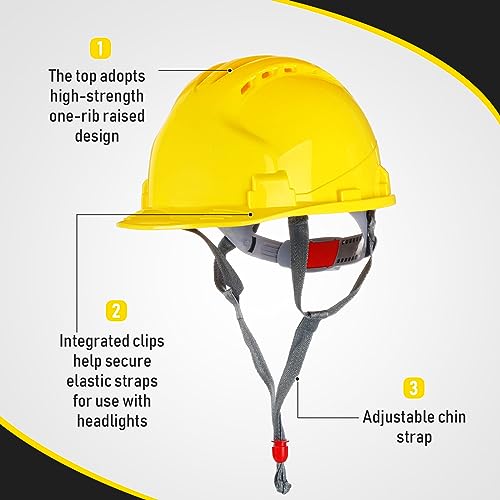 Leumoi 14 Pieces 4 Pt. Suspension Hard Hat Bulk Safety Helmets ABS Construction Hardhats Adjustable Ratchet Hard Hats with Vents and Cotton Brow Pad for Men Work Head Protection Supplies(Yellow)