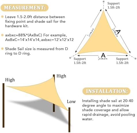 Shade&Beyond Triangle Sun Shade Sail 16'X16'X16' Permeable Canopy Sand for Patio Garden Yard Deck Pergola (We Make Custom Size) - 5