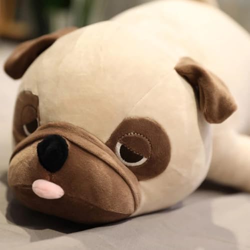 Image of Tickles Cute Pug Dog Soft Stuffed Plush Animal Toy for Kids Birthday Gift (Color: Brown; Size: 60 cm)