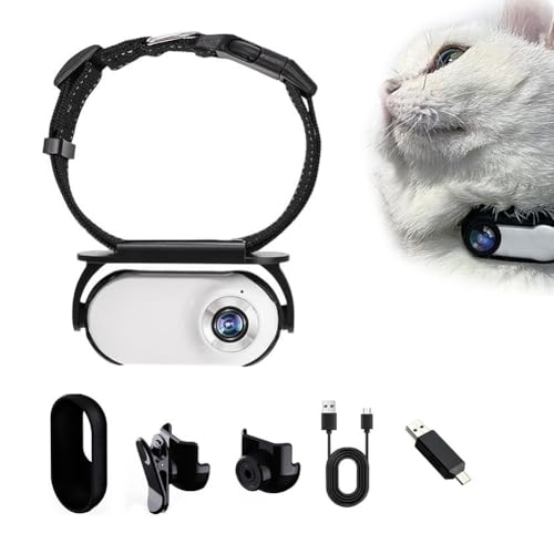 Collare GPS per gatti di piccola taglia, telecamera HD 1080P, telecamera wireless per cani e gatti, regalo (bianco)