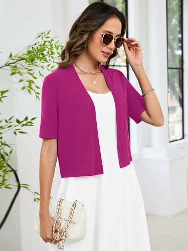 Image of Heymoments Women's Thin Shrugs Short Sleeve Lightweight Cropped Tops Open Front Knitted Cardigan for Dress Summer Bolero