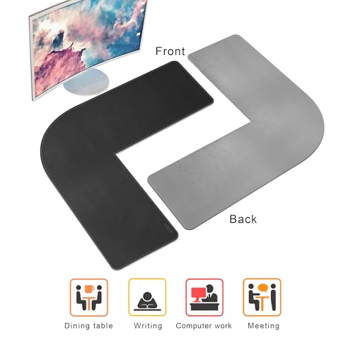 Image of Chihein L-Shaped Desk Pad, Corner Desk Mat (41.3 inch+ 41.3 inch) x 12.99 inch, Computer Office Mouse pad Writing Table Pad for Home Office - Black /Gray