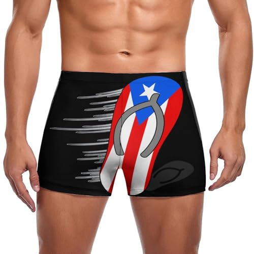 Melbrakin Bañador Divertido con la Bandera de Puerto Rico para Hombre. Bañador Deportivo para Hombre. Bóxer novedoso.