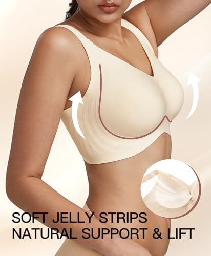 Image of Women's Minimizer Bra No Underwire Full Coverage Wireless Jelly Bra Plus Size Seamless T-Shirt Bra