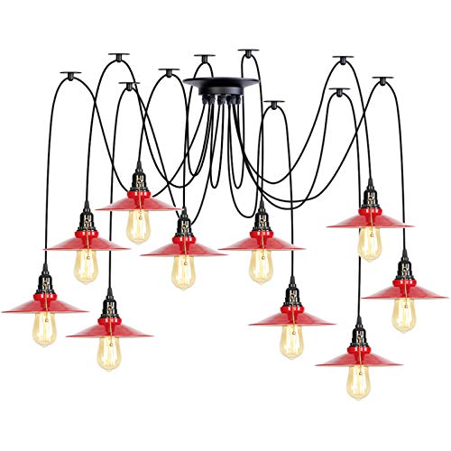 Lampe araignée de plafond rouge pour éclairer une grande table sans refaire l'électricité