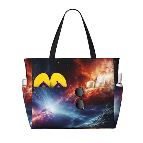 Beach Bags For Women Large Waterproof Sandproof Beach Tote Bag Lightweight Zipper Carry On Bag Outer Space Stars Pool Bag For Gym Travel Vocation
