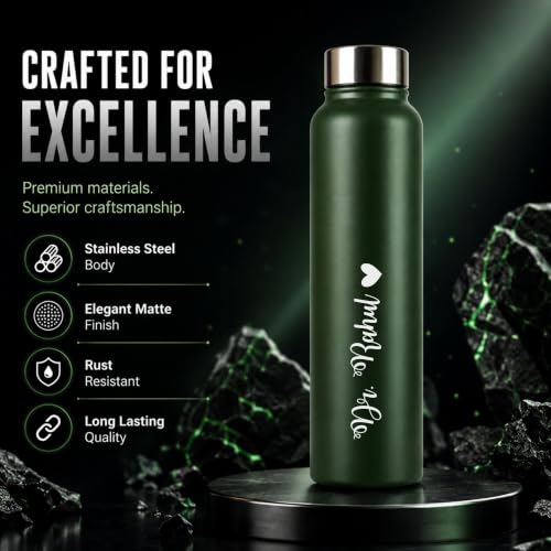 Image of Courage Personalised Stainless Steel Water Bottle 1 Litre | Custom Name Engraved Bottle | Leak-Proof, BPA-Free, Rust-Resistant | Stylish Gift for Kids, Women & Men | Office, School & Gym Use (Green)