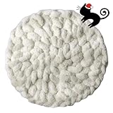Urnat Cat Knitted Bed Mat, Extra-Soft Washable Warm Round Pads Cushions for Indoor Kittens, Cat Trees Towers, Perfect for Kneading and Sleeping (White,Large)