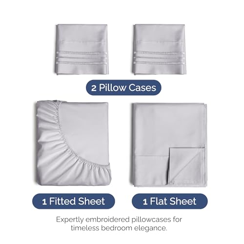 Image of Full Size 4 Piece Sheet Set - Ultra Soft & Cooling Bed Sheets - Light Lilac | Fits 8 Inch to 16 inch Mattress, Wrinkle Free & Fade Resistant with Deep Pockets, Breathable, Comfy Hotel Luxury Bedding