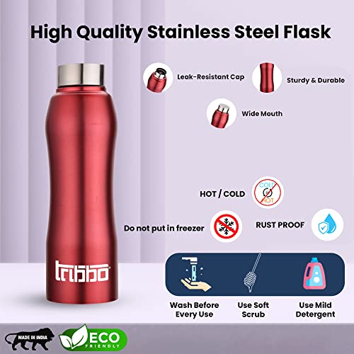 Image of TRIBBO Stainless Steel Water Bottle 1 litre, Water Bottles For Fridge, School,Gym,Home,office,Boys, Girls, Kids, Leak Proof(Blue,SIPPER CAP, SET OF 1, 1000 ML Model-Curve)