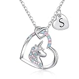 Hidepoo Girls Gifts Unicorns Gifts for Girls - Necklace for Girls Teen Girls Silver Heart Initial S