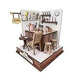 Puppenhaus Holz, 105pcs 3D Holz Puzzle, Café Modell DIY Miniature Puppenhäuser Kit Mit Möbeln, Geschenk Für Erwachsene Kinder