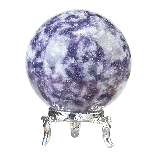 Crocon 45mm Lepidolite Stone Crystal Sphere Ball with Metal Stand Gemstone