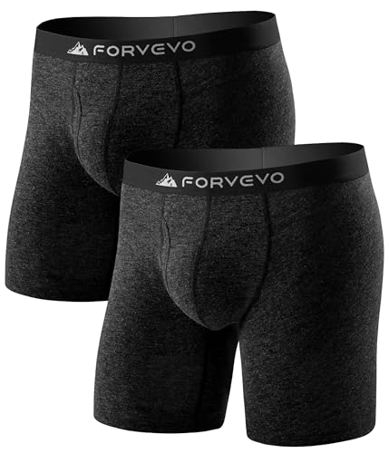 FORVEVO Merino Boxershorts Herren Lang Bein 2er Pack, Atmungsaktiv Merinowolle Unterwäsche Männer,Bequeme Weiche Feuchtigkeitsregulierung Geruchsfreie Underwear mit Elastischen Bund(Dunkelgrau M)