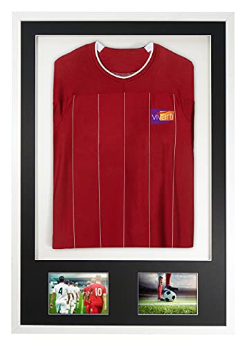Vivarti DIY Adulto 3D montado + Doble Apertura Camiseta Deportiva Marco de Pantalla 61 x 91.5cm - Marco Blanco, Montaje Negro, Tarjeta de Respaldo Blanca