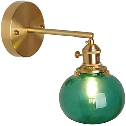 Aplique de pared industrial de latón con pantalla de vidrio verde, diseño de globo vintage, interruptor giratorio, luz de pared para sala de estar,