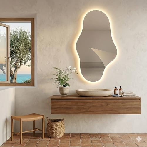 ENVIA ESPEJOS Espejo LED Asimétrico con Touch, 3 Tonos de Luz, 70x50 cm, para Baño