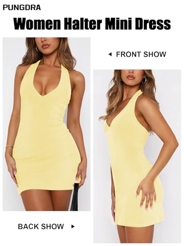 Women's Sexy Halter V Neck Mini Dress for Women Summer Slim Fit Going Out Club Party Bodycon Short Dresses3