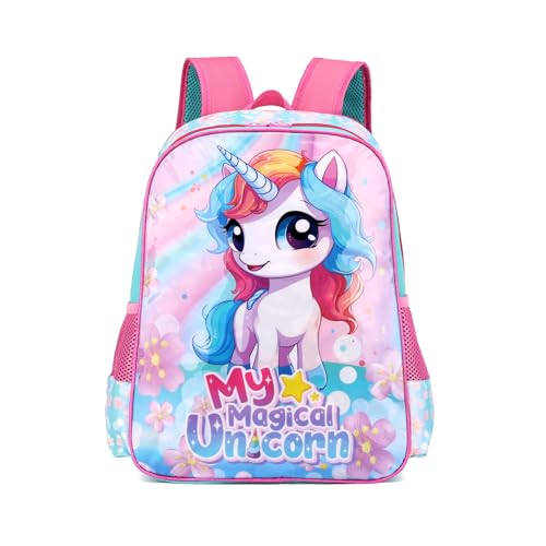 Mochila Infantil Unicórnio Menina Escolar Feminina 1 Divisória (Magical, 16 Polegadas)