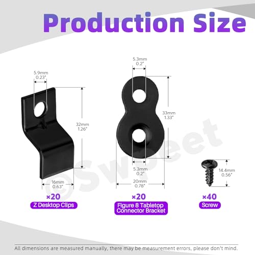 Swpeet 40 works Black 2 Styles Heavy Duty 8 Table Top Connector and Z Adjustable Corner Brackets with Matched Screws Assortment Kit - Image 2