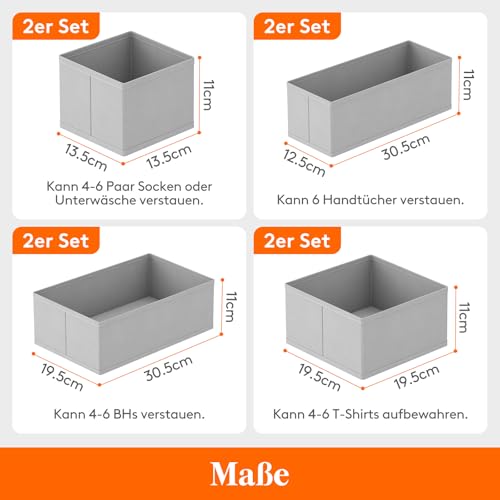 Lifewit 8 er Set Schubladen Organizer, Schrank Kleiderschrank Organizer Wickeltisch Schubladen Ordnungssystem für Garderobe Schlafzimmer für Kleidung, Kinderkleidung, Socken, Unterwäsche, Grau
