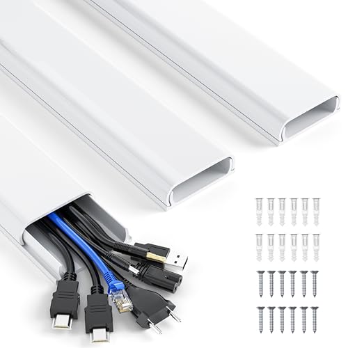 MUDEELA Cable Trunking, 1.2M XX-Large TV Cable Hider, Pre-drilled Wire Hiders for Wall, Paintable White Cable Cover, 15.75in(L) x2.36in(W) x0.75in(H)