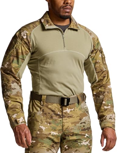 Image of CQR Men's Tactical Combat Shirt, 1 /4 Zip Long Sleeve Breathable Military BDU Training Top for Shooting, Hunting, Range Use