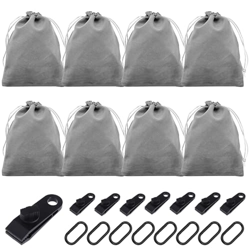 Portable Weight Bag for Outdoor Gazebo Curtains, 8 Weight Pockets and 8 Carabiners, 8 Clips, Suitable for Fixing Outdoor Curtains, Tents, Tablecloths etc to Prevent Wind