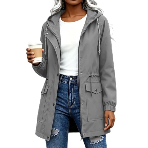 Veste imperméable femme à capuche pliable : coupe-vent de marche long avec fermeture éclair